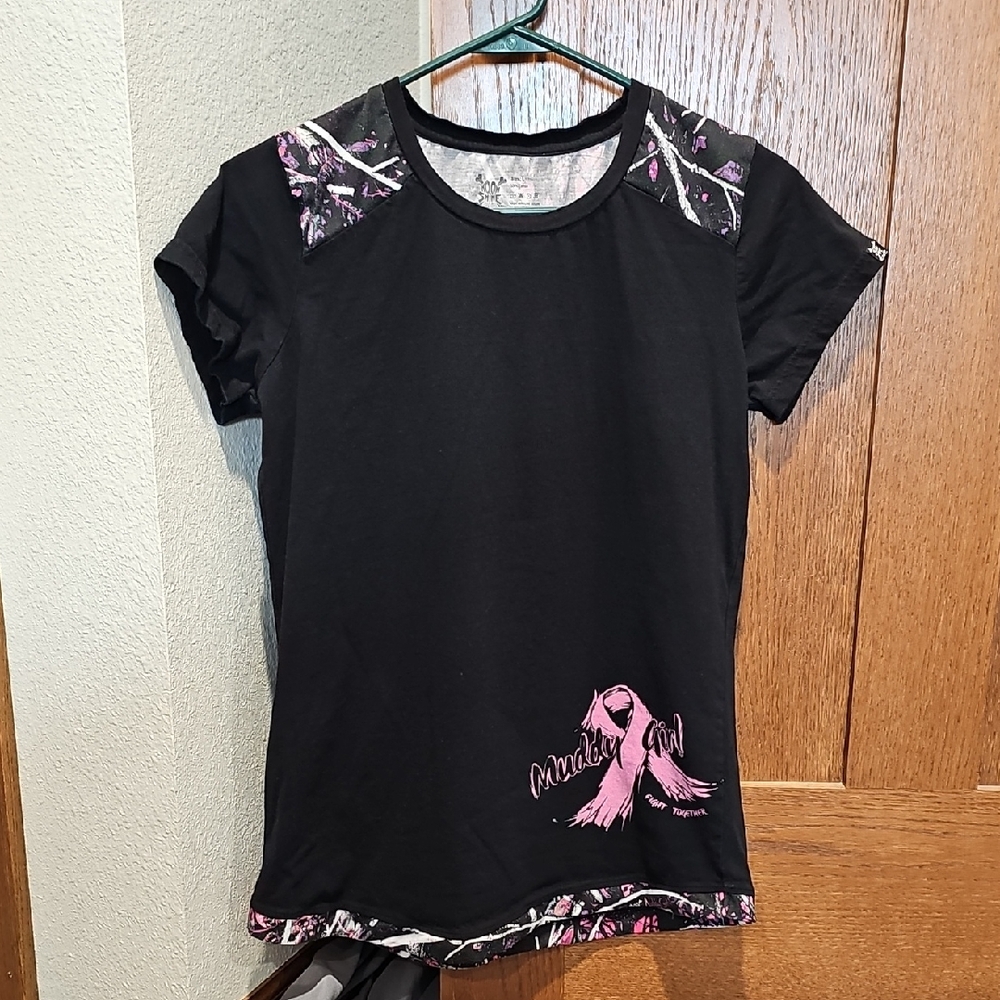 Breast Cancer Awareness T Shirt | Muddy Girl Camo Pink & Black